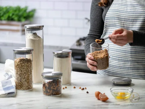 Miniatura 2 de Juego de 5 recipientes de cocina de vidrio con tapa hermética de acero inoxidable, aptos para lavavajillas, tarros de almacenamiento para cocina