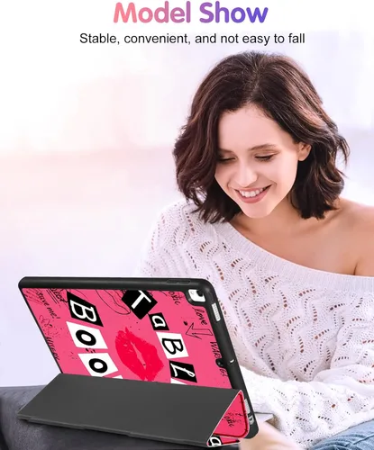 Miniatura 6 de Uppuppy para iPad 9ª/8ª/7ª Generación Funda de 10.2 Pulgadas para Niñas Lindas Mujeres Folio Smart Cover con Soporte para Lápices Diseño de Labios