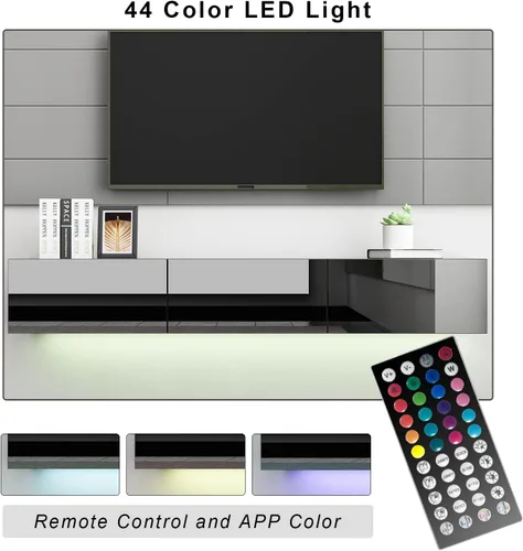 Miniatura 4 de Homsee Soporte de TV LED flotante para televisores de hasta 70 pulgadas, consola multimedia de madera montada en la pared con superficie brillante