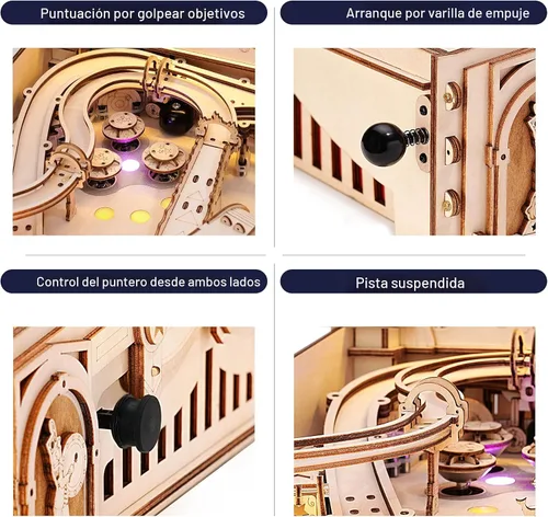 Miniatura 4 de ROKR Máquina de pinball en miniatura, rompecabezas de madera 3D para adultos, kits de modelo de madera DIY para adultos, regalos de juguete