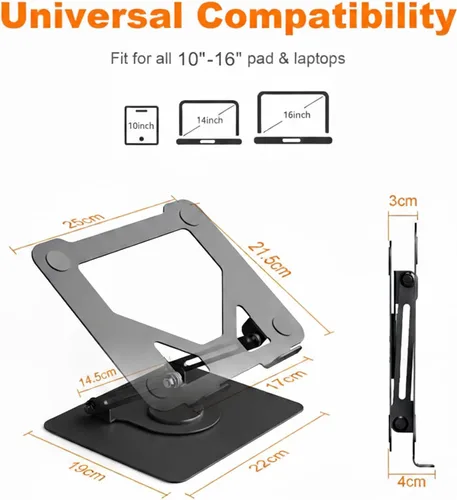 Miniatura 8 de Soporte giratorio para laptop de 360° para escritorio Ergonómico, altura ajustable, ahueca hacia fuera la estructura estable de la disipación