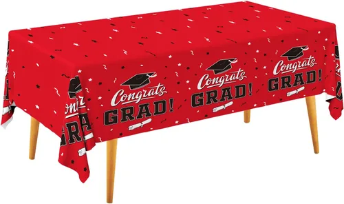 Gatherfun Decoraciones de fiesta de graduación, mantel de graduación Gongrats para suministros de fiesta de graduación, 3 manteles rojos de clase,
