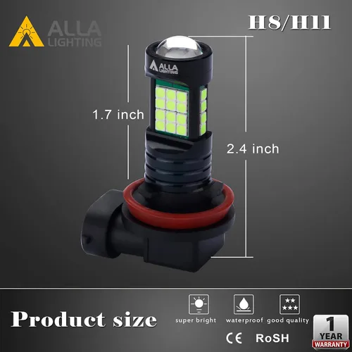 Miniatura 5 de Alla Lighting - Bombillas LED H8 H11, reemplazo para luces antiniebla o lámparas DRL, 8000K azul hielo 12V, H11LL, H8LL, H16, para automóviles