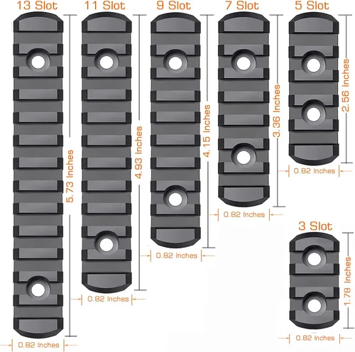 Miniatura 3 de Picatinny Rail de 3,5,7,9,11,13 ranuras para Mlok, sección de rieles de polímero más montaje desplazado con tuercas en T, tornillos y llave Allen