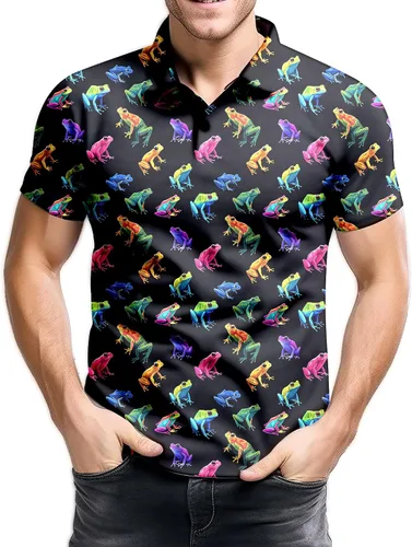 Miniatura 32 de Camisa de golf de los años 80 para hombre, ajuste seco, manga corta, estampada, divertidas, camisas de golf de los años 90 para hombre