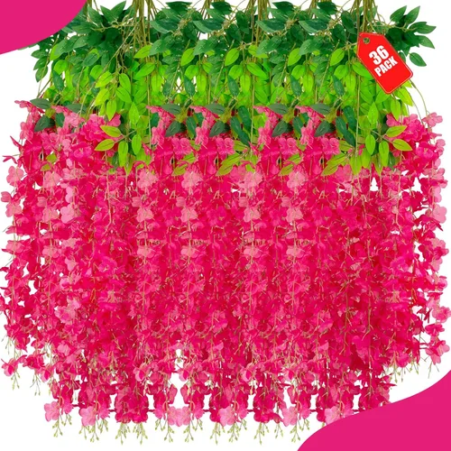 Miniatura 57 de Paquete de 12 flores colgantes de glicina rosa, flores colgantes falsas de 3.44 pies, guirnalda de glicina artificial para decoración de boda, telón