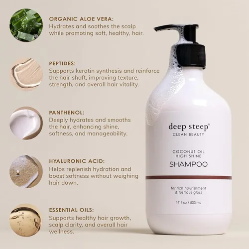 Miniatura 5 de Deep Steep High Shine - Champú de aceite de coco, 17 onzas, champú hidratante con aloe vera, aceite de argán, proteína de arroz y glicerina, sin