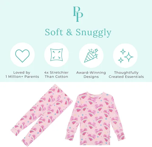 Miniatura 91 de Posh Peanut Pijamas para niñas, suaves, de viscosa de bambú para niños, pijamas a juego de manga larga para niñas