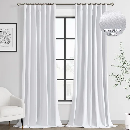 Miniatura 56 de Joywell 2 cortinas opacas 100%, lino, beige natural, trabillas traseras/cinta con ganchos, aislantes, de dormitorio, comedor, sala, puerta corrediza
