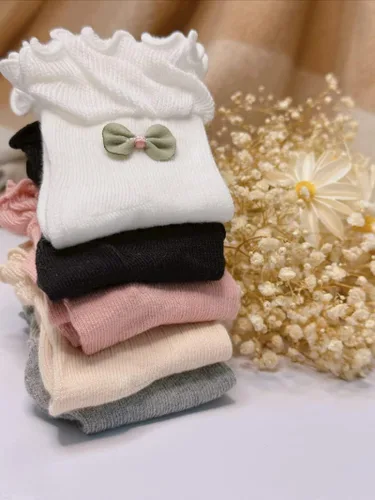 Miniatura 3 de Gwenvenni Girls Ruffle Bow Socks Big Little Kids Cotton Ankle Sock