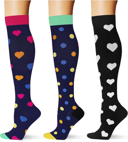 Miniatura 14 de (3 pares) Calcetines de compresión 20-30 mmHg, calcetines largos hasta la rodilla para mujeres y hombres, soporte atlético, para viajes y uso diario