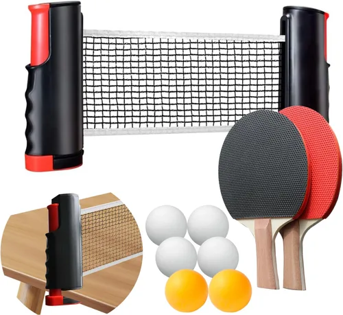 Portable Ping Pong Traveler Set, Ping Pong Game for Any Table with Retractable Net, 2 Paddles and 6 Balls, Table Tennis Set for Indoor Outdoor Sport