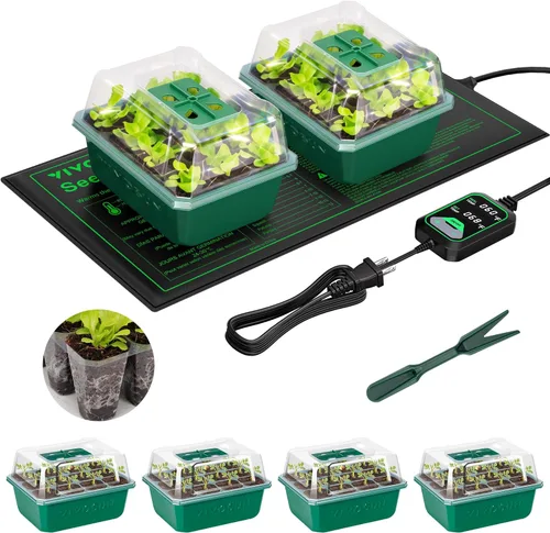 Miniatura 10 de VIVOSUN Paquete de 12 bandejas de inicio de semillas, kit de inicio de semillas de 144 celdas con cúpula de humedad, bandejas planas reutilizables