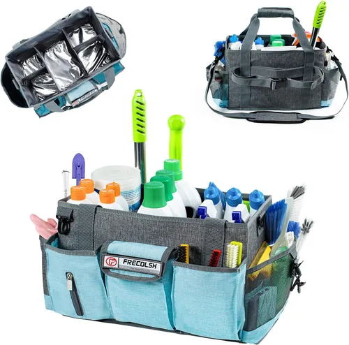 Miniatura 17 de Carrito de limpieza profesional XL para proveedores de limpieza, bolsa de limpieza portátil de 17 pulgadas para amas de casa, organizador de Gris