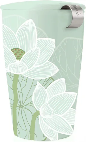 Tea Forté KATI taza de cerámica con infusor de té y tapa. Infusor de té en hebras, diseño de flor de loto Lotus Blossom