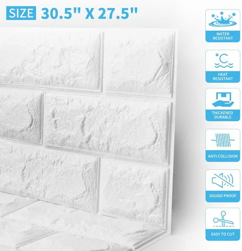 Miniatura 21 de Art3d Paquete de 10 - 52.5 pies cuadrados Paneles de pared 3D de ladrillo falso para despegar y pegar en marrón rojizo, papel tapiz de espuma