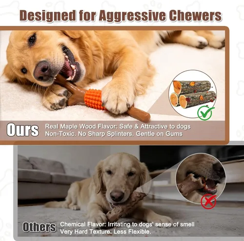 Miniatura 5 de SCHITEC Juguete masticable para perros para masticadores agresivos, palo de dentición de nailon grande y goma resistente con sabor a madera de arce