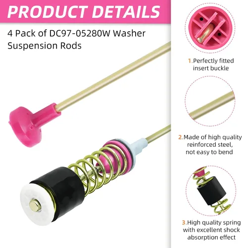 Miniatura 2 de Kits de varillas de suspensión WA50R5200AW/US WA50R5400AV/US para lavadora Samsung WA45T3200AW/A4, reemplaza WA45M7050AW/A4 WA45T3400AV/A4