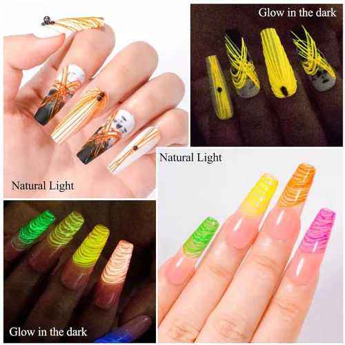 Miniatura 4 de Gel de araña luminoso de 12 colores, gel de araña que brilla en la oscuridad para arte de uñas, gel de dibujo de alambre elástico para línea