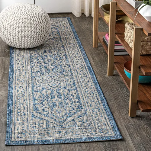 Miniatura 87 de Eyely BMS101D-28 - Alfombra de pasillo con textura de medallón de Santa Mónica Slesi, para interiores y exteriores, estilo costero, bohemio, Gris