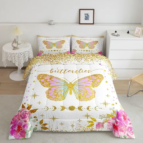 Miniatura 24 de Erosebridal Juego de ropa de cama de calavera gótica, flores mandala, mariposa hippie para niñas y niños, edredón de esqueleto de la muerte de Negro