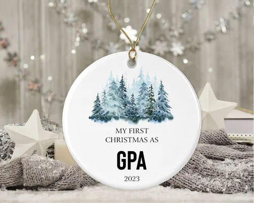 Miniatura 3 de My First Christmas As GPA 2023 Adorno redondo para árbol de Navidad, regalos para GPA, recuerdo de nietos, adorno de árbol de Navidad de cerámica