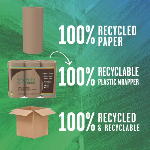 Miniatura 5 de Seventh Generation Toallas de papel sin blanquear, 100% papel reciclado, 6 unidades, paquete de 4