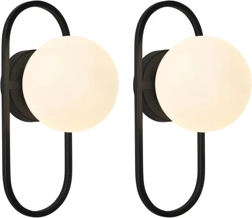 SeeU Apliques de Pared Negros Vintage Juego de Dos Lámpara de Pared Globo con Pantallas de Vidrio Lechoso Accesorios de Luz de Pared Modernos para