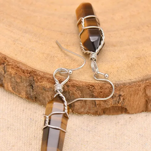 Miniatura 61 de Pendientes de cristal de punta envuelta en alambre de piedra pulida para mujer Reiki Energy Healing
