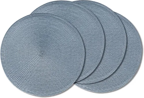 Miniatura 39 de AHHFSMEI Juego de 6 manteles individuales redondos trenzados de 15 pulgadas para mesas de comedor, tejido natural, resistentes al calor, color azul