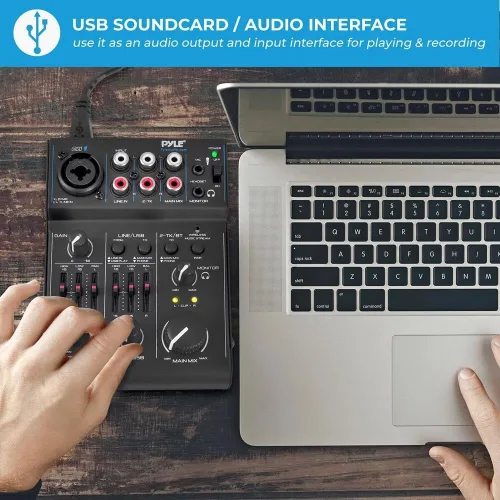 Miniatura 4 de Pyle - Mezclador de audio Bluetooth de 3 canales - Controlador de sonido DJ con tarjeta de sonido USB para grabación en PC - XLR - Conector