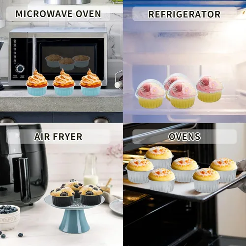 Miniatura 4 de Moldes desechables dorados, 30 unidades, 5 onzas, mini tazas de aluminio para hornear con tapas, forros para cupcakes de crema brulee, moldes