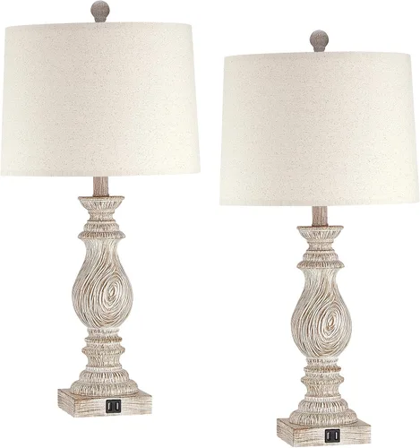 Miniatura 8 de 26.3” Rustic Table Lamps Set of 2 for Living Room Bedroom Beside Lamps with USB Charging Ports,Vintage Nightstand Lamp Farmhouse Dimmable End Table