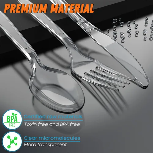 Miniatura 3 de Juego de 360 piezas de cubiertos de plástico plateado resistente, 120 tenedores, 120 cucharas, 120 cuchillos, cubiertos desechables plateados