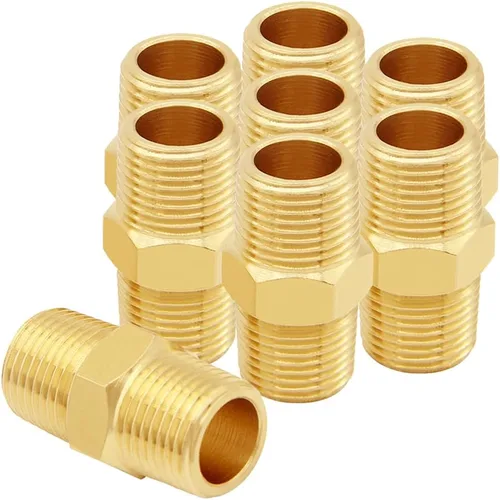 Miniatura 6 de Uenede Acoplamiento de pezón hexagonal de latón NPT de 1/4 de pulgada de 1/4 pulgadas NPT x 1/4 pulgadas NPT hembra roscado igual diámetro acoplador