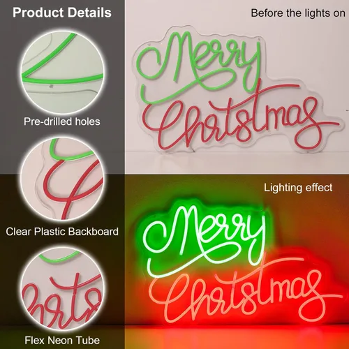 Miniatura 4 de Letreros de neón de Feliz Navidad para decoración de pared, letreros de luz LED de neón iluminados para ventana, dormitorio, fiesta de Navidad