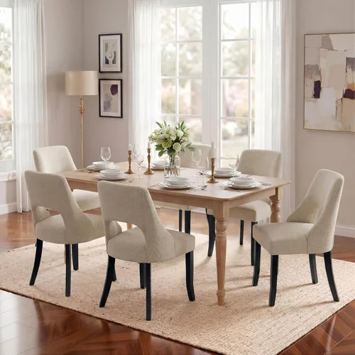 Miniatura 20 de UVV Juego de 2 sillas de comedor de madera, sillas de comedor modernas de mediados de siglo tapizadas en tela para cocina y comedor, silla de cena