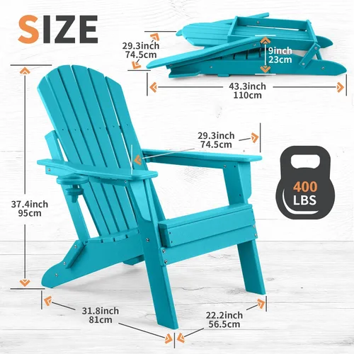 Miniatura 3 de FUNBERRY Juego de 2 sillas plegables Adirondack para todo tipo de clima, sillas para hogueras de polietileno de alta densidad con soporte para tazas