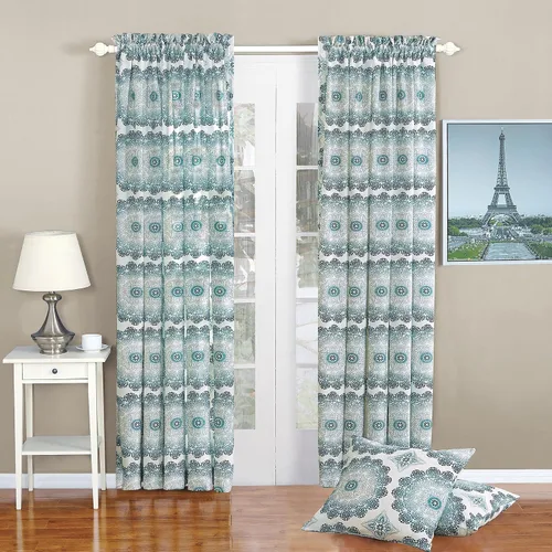Miniatura 4 de Home Soft Things Dobson - Juego de cortinas y fundas de almohada estampadas, color azul de 70 x 84 pulgadas, juego de 2 paneles más dos fundas