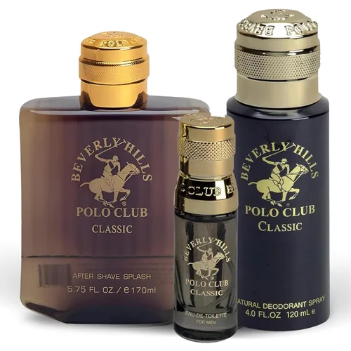 Beverly Hills Polo Club BHPC Colección de fragancias clásicas para hombre, set de regalo de 3 piezas con Eau de Toilette, desodorante corporal en