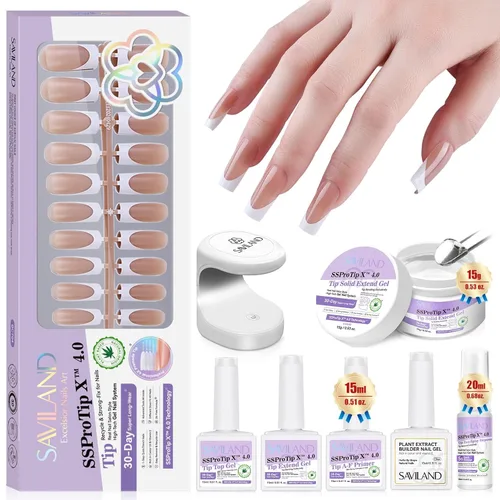 Miniatura 9 de SAVILAND Juego de iniciación de kit de uñas de gel: gel de pegamento de uñas de 14 días y 500 puntas de uñas de alta transparencia para presionar