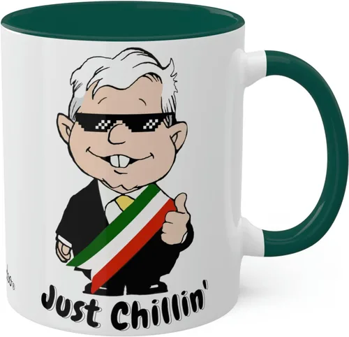 Miniatura 9 de MEXICANDOO AMLO - Taza de café Just Chillin, divertida caricatura, Muñeco AMLITO, taza de cerámica blanca brillante con colores vibrantes