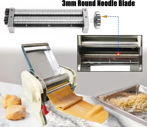Miniatura 2 de Máquina eléctrica para hacer pasta, Máquina automática de fideos, Máquina de prensado de rodillo de masa de acero inoxidable, Hoja de fideos redonda