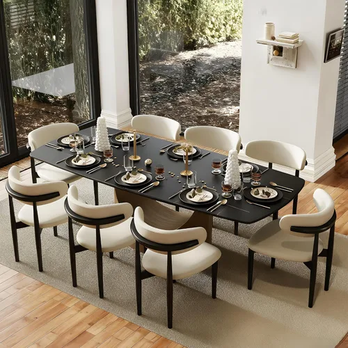 Miniatura 16 de POVISON Mesa de Comedor Moderna Hobart de 63" para 4, Mesa de Comedor Rectangular de Servicio Pesado Negro Mate, Superficie de Mesa de Comedor