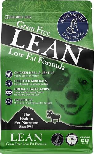Annamaet Alimento seco para perros con fórmula magra reducida en grasa sin granos, (pollo y pato), bolsa de 12 libras