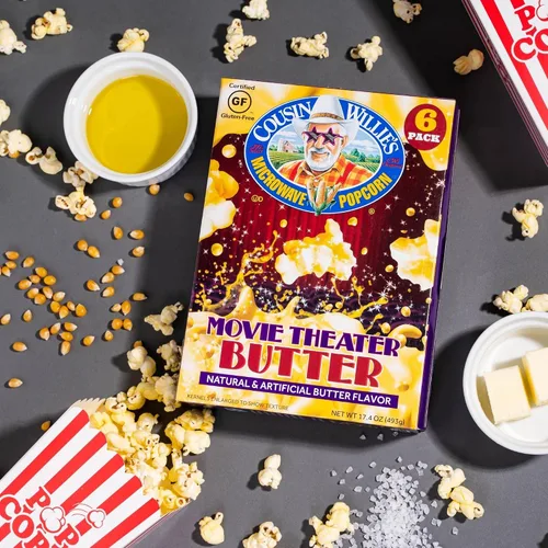 Miniatura 5 de Cousin Willie's Bolsas de palomitas de maíz para microondas, mantequilla de cine (8 cajas, 48 bolsas) cajas de palomitas gourmet para fiestas
