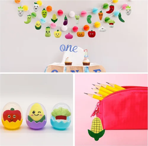 Miniatura 6 de Juego de 40 piezas de juguetes de peluche de alimentos de verduras, lindo llavero de juguete de peluche de vegetales pequeños para recuerdos