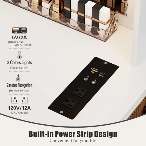 Miniatura 3 de HWB Escritorio de maquillaje con espejo y luces, mesa de tocador con 5 cajones y 2 estantes, juego de tocador para dormitorio, tocador con 10
