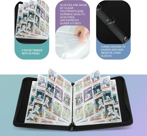 Miniatura 4 de Carpeta de 9 bolsillos para tarjetas coleccionables con mangas, organizador de tarjetas, 900 bolsillos de doble cara, carpeta de colección de Verde