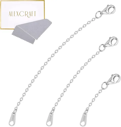 Extensor de collar de cadena de oro blanco 925 de plata de ley 925, extensores de tobillera, extensión de cadena para hacer joyas (1 2 3 pulgadas)